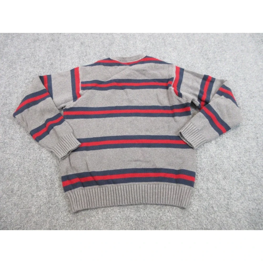 Tommy Hilfiger Sweater Mens Small Gray Crewneck Striped Knit Pullover Logo